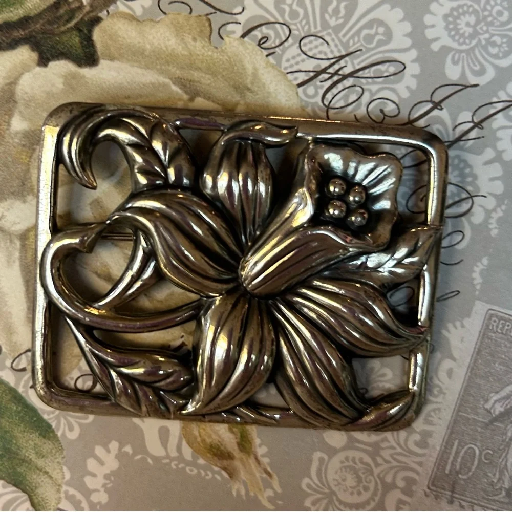 GORGEOUS big DANECRAFT STERLING SILVER vintage lily pin